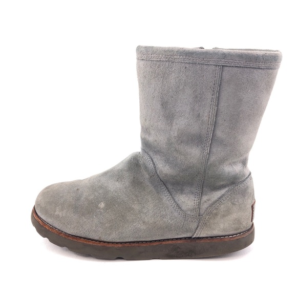 UGG Selia Gray Leather Zip Winter Boots 9 - Picture 1 of 14